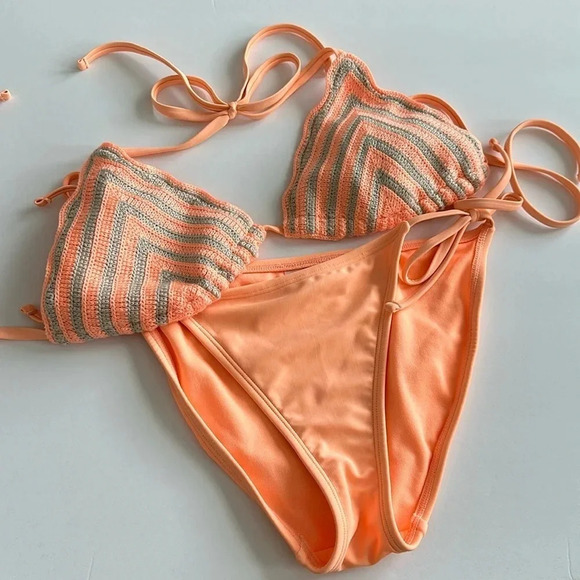 Wild Fable Orange and Grey Knitted Bikini - Picture 1 of 6
